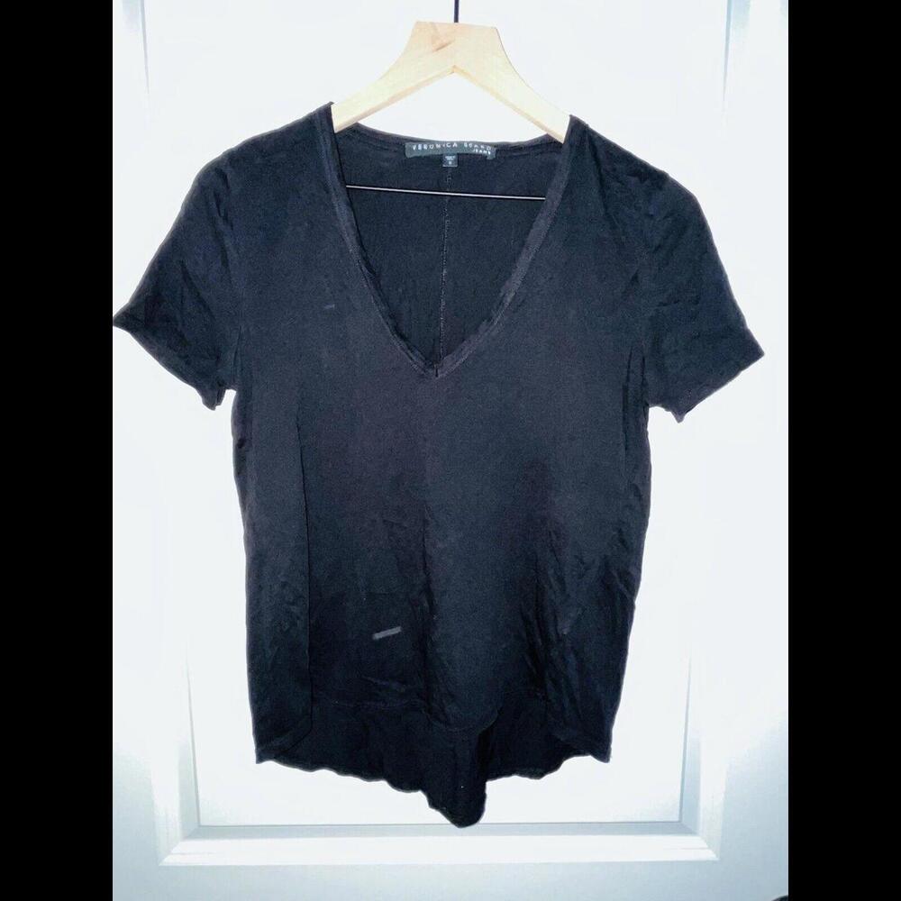 Veronica Beard Jeans V Neck Basic Pima Cotton T- Shirt Top Size Small
